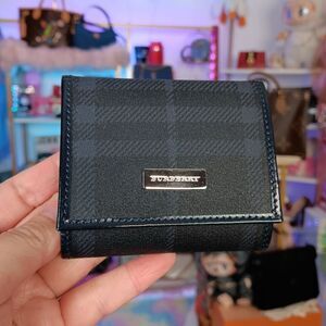 NWOT Burberry Blue Plaid Leather Trim coin Case